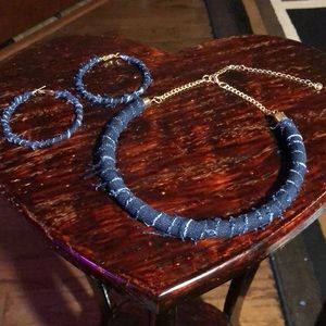Denim chocker necklace and earrings set